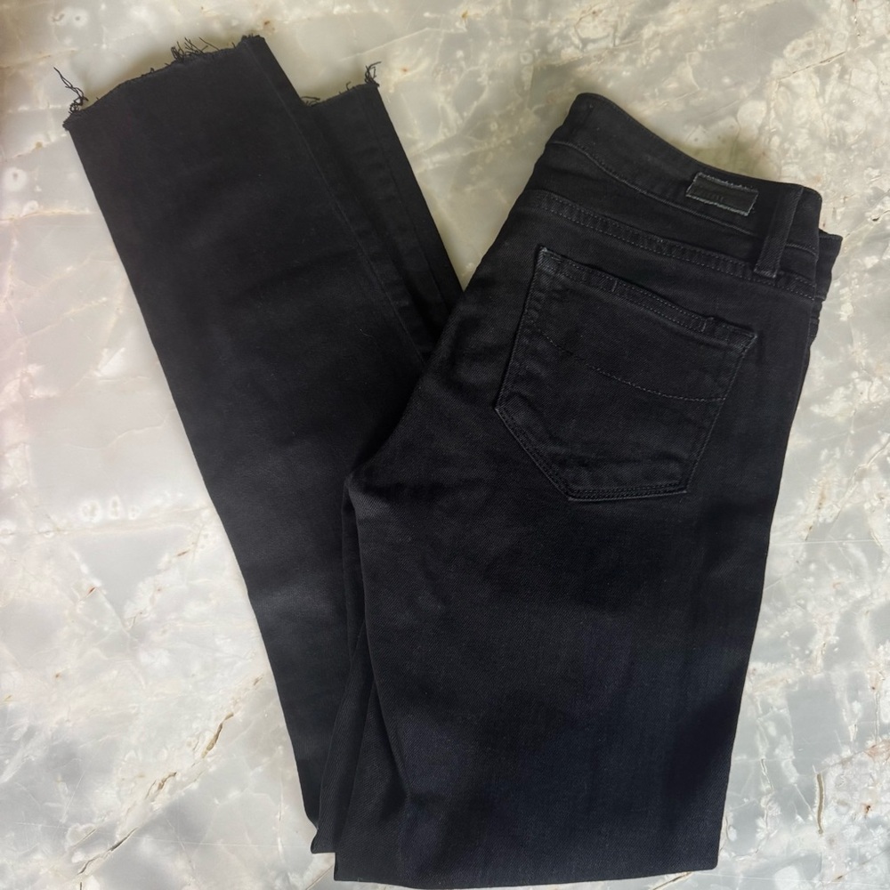 Paige Skyline Skinny Jean in Black with Raw Hem Edge